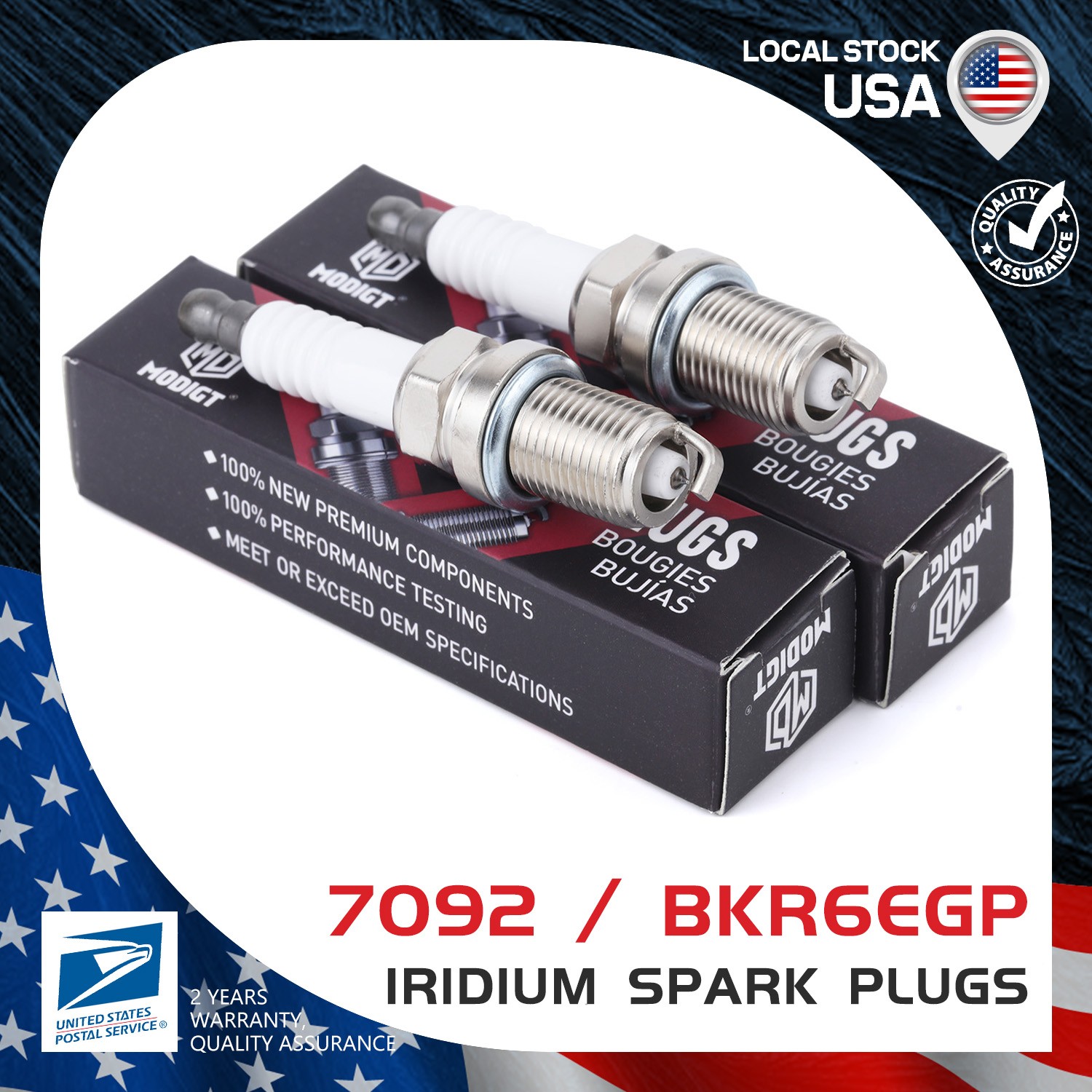 OEM Quality NEW 2 Pcs Iridium IX Spark Plugs For NGK BKR6EGP 7092 Spark Plugs US