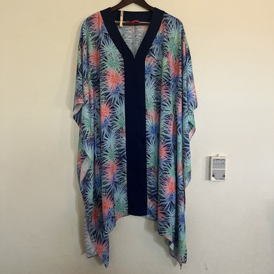#ad Elaine Turner Landa Palm Tropical Resort Beach Caftan Dress Cover Up SZ M $24.99