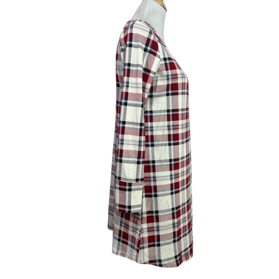 NWT Soma Long Sleeve SleepShirt in Restful Plaid Ivory Size Medium Cotton Modal - Image 3 of 4