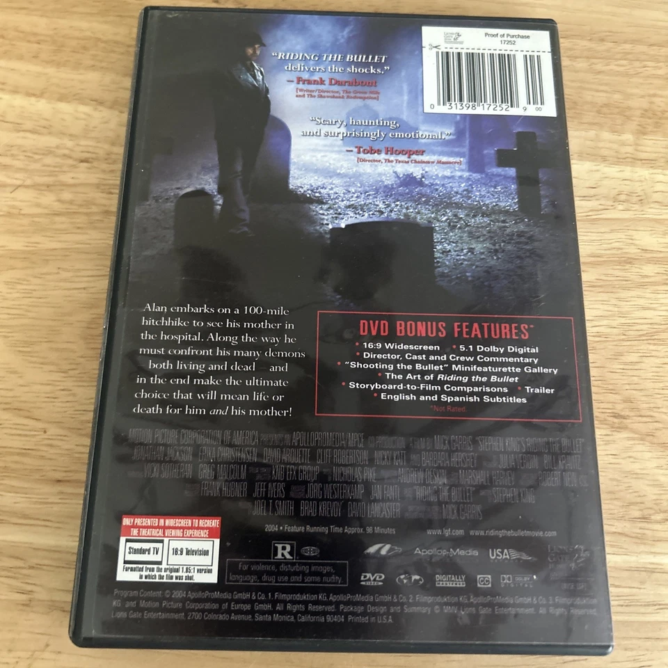 Stephen King's Riding the Bullet (DVD, 2004) Authentic US Release - Image 2 of 4