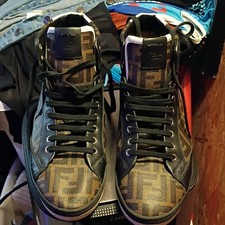 Fendi Roma FF Logo High-Top Leather Lace-Up S...