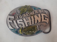 Bergamot I'd Rather Be Fishing Enameled Belt Buckle USA