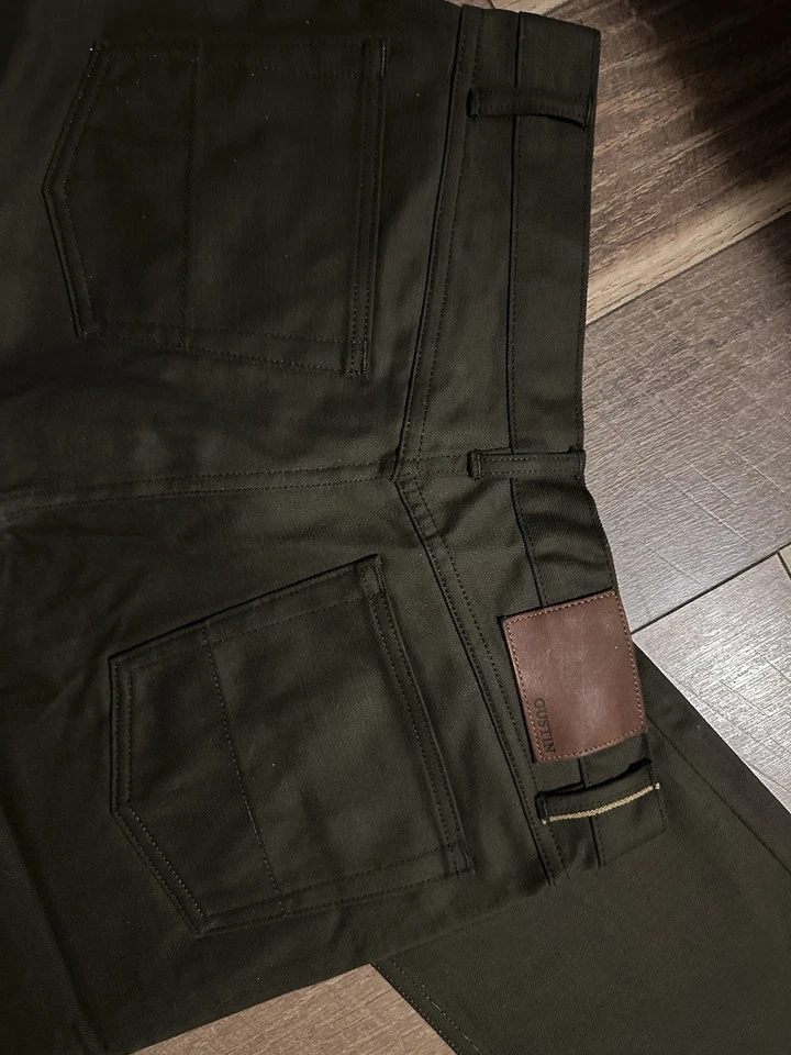 Jeans de mezclilla con ribete verde militar hechos en California Gustin #567 talla 36 Foto 3 de 4