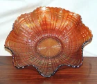 Beautiful Antique Fenton Plaid Marigold Carnival Glass Ruffled Bowl