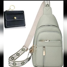 Pea Green Crossbody Sling Bag with Patterned Strap