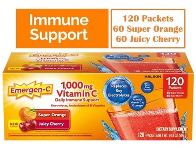 Emergen-C Vitamin C 1000 mg Immune & Energy Suppport 120 Packets Exp 3/2027