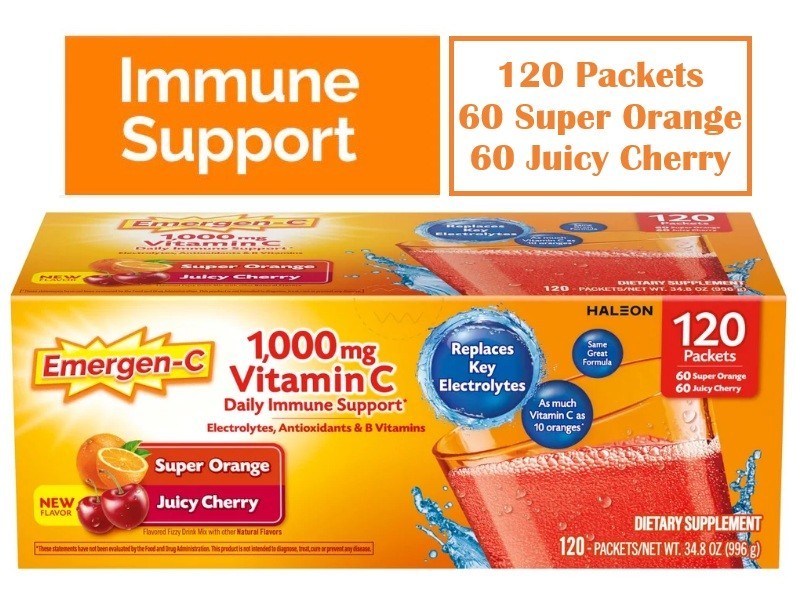 Emergen-C Vitamin C 1000 mg Immune & Energy Suppport 120 Packets Exp 3/2027