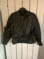 Vintage  Hot Leathers Mens Black Leather Biker Motorcycle Jacket Large