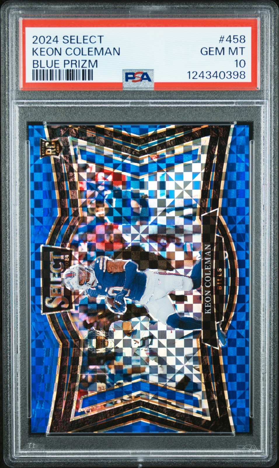 2024 PANINI SELECT KEON COLEMAN BLUE PRIZM RC FIELD LEVEL /75 #458 PSA 10