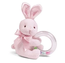 Bear Cottontail Plush Stuffed Animal Pink Bunny Shaker Toy Ring Rattle 5.5" (T1)