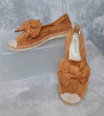 Musshoe Tan Vegan Suede Casual Espadrille Womens Flats Shoes Bow Slip-On Size 7