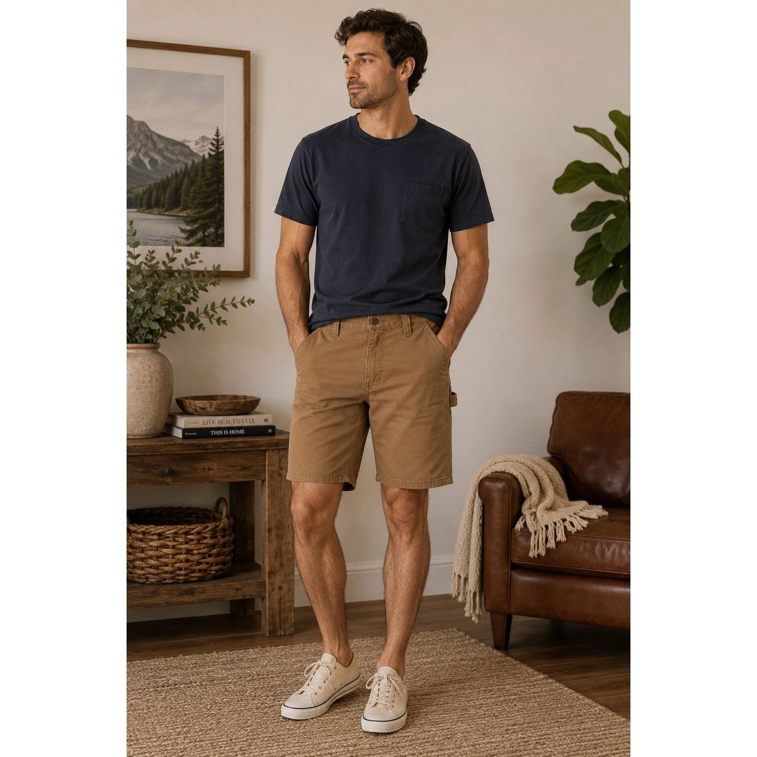 Carhartt Mens Canvas Carpenter Shorts Tan Duck Workwear Utility Size 32
