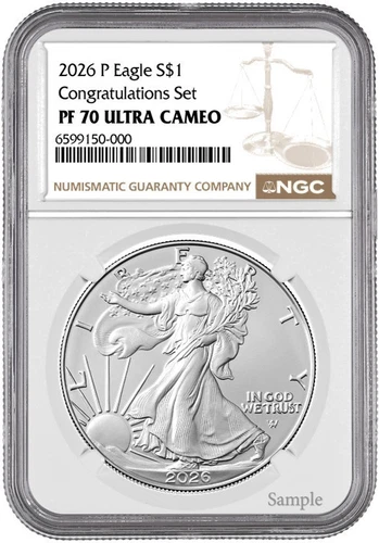 Pre - 2026 P Silver American Eagle S$1 Congratulations NGC PF70 Ultra Cameo #377