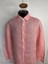 Luciano Barbera Men's XL Orange Linen Long Sleeve Button Up Shirt Contrast Cuff