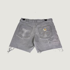 Carhartt Mens Relaxed Fit Canvas Work Shorts Grey Distressed Cut Off 35 Waist