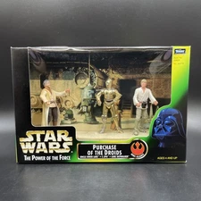 1997 Star Wars PURCHASE OF THE DROIDS UNCLE OWEN, C-3PO, LUKE POTF Figure NEW