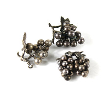 Lotto 3 GRAPPOLI D'UVA in Argento Punzonato Vintage Miniature AG 28g Design Arte