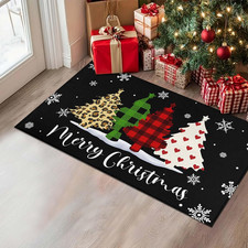 Merry Christmas Snowflake Buffalo Xmas Trees Gnomes Black Decorative Door Mat,