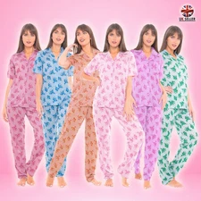 i-Smalls Womens Short Sleeve Rose Flower Pyjamas Super Soft Button Up PJ Set