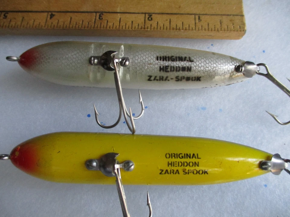 Lot of (2) Heddon Zara Spook- 5/8oz. 4 1/2 inch. Silver spark & Frog. pictured - Image 4 of 4