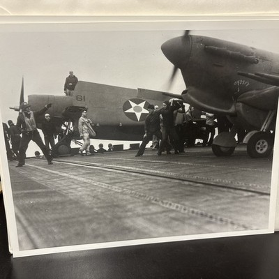 Photograph Airplane Spitfire ready to launch off the USS Wasp heading for Malta.