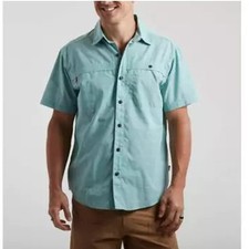 Howler Bros Tidepool Tech Shirt SeaSpray Check SS Button Vented Zip Pocket M