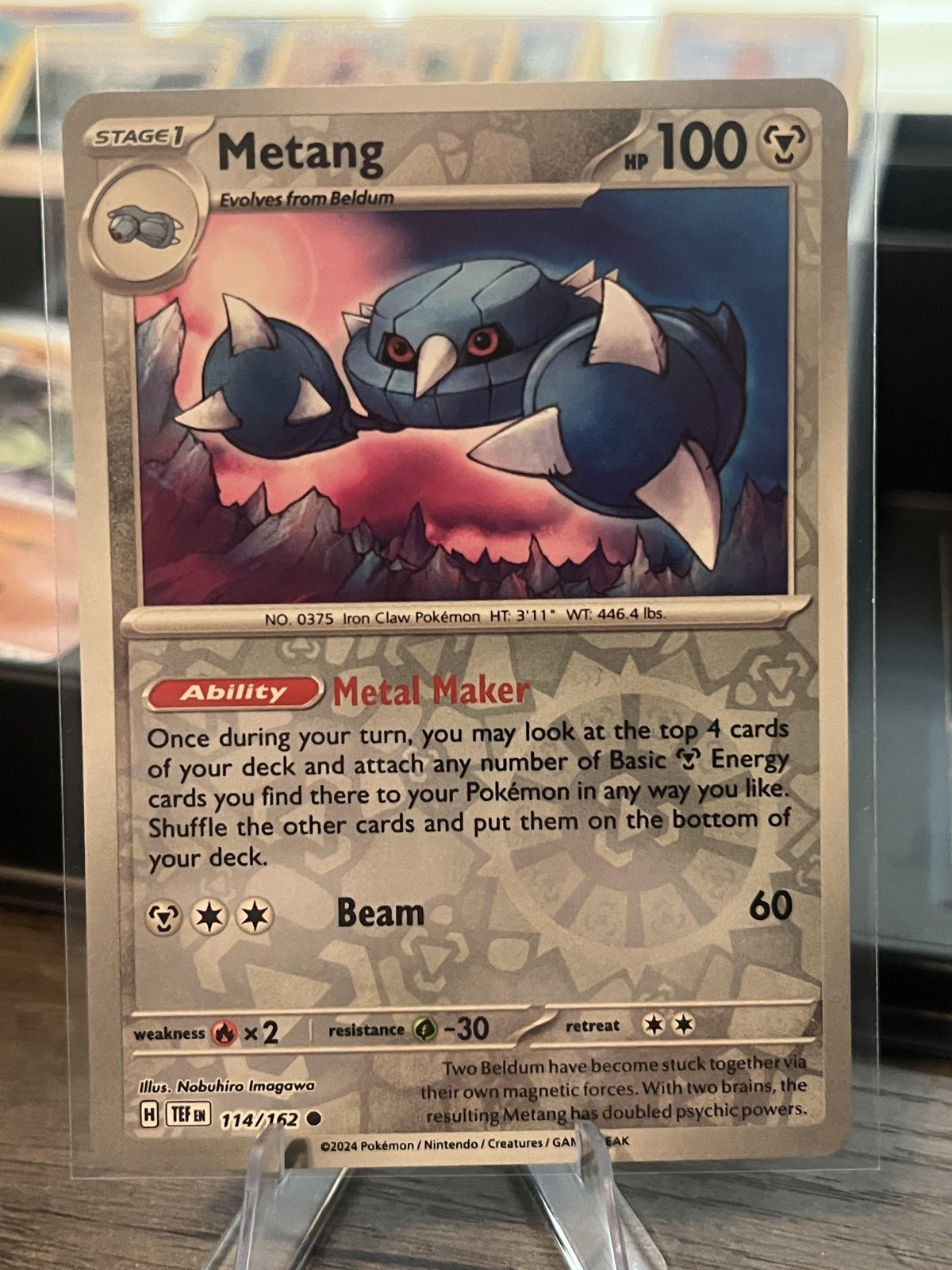 Pokemon TCG Metang 114/162 TEF EN Metal Holo Rare Lightly Played English Card