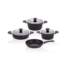 7 Piece Kitchen Pots & Pans Set Nonstick Cookware Set Granite Coated with Lids