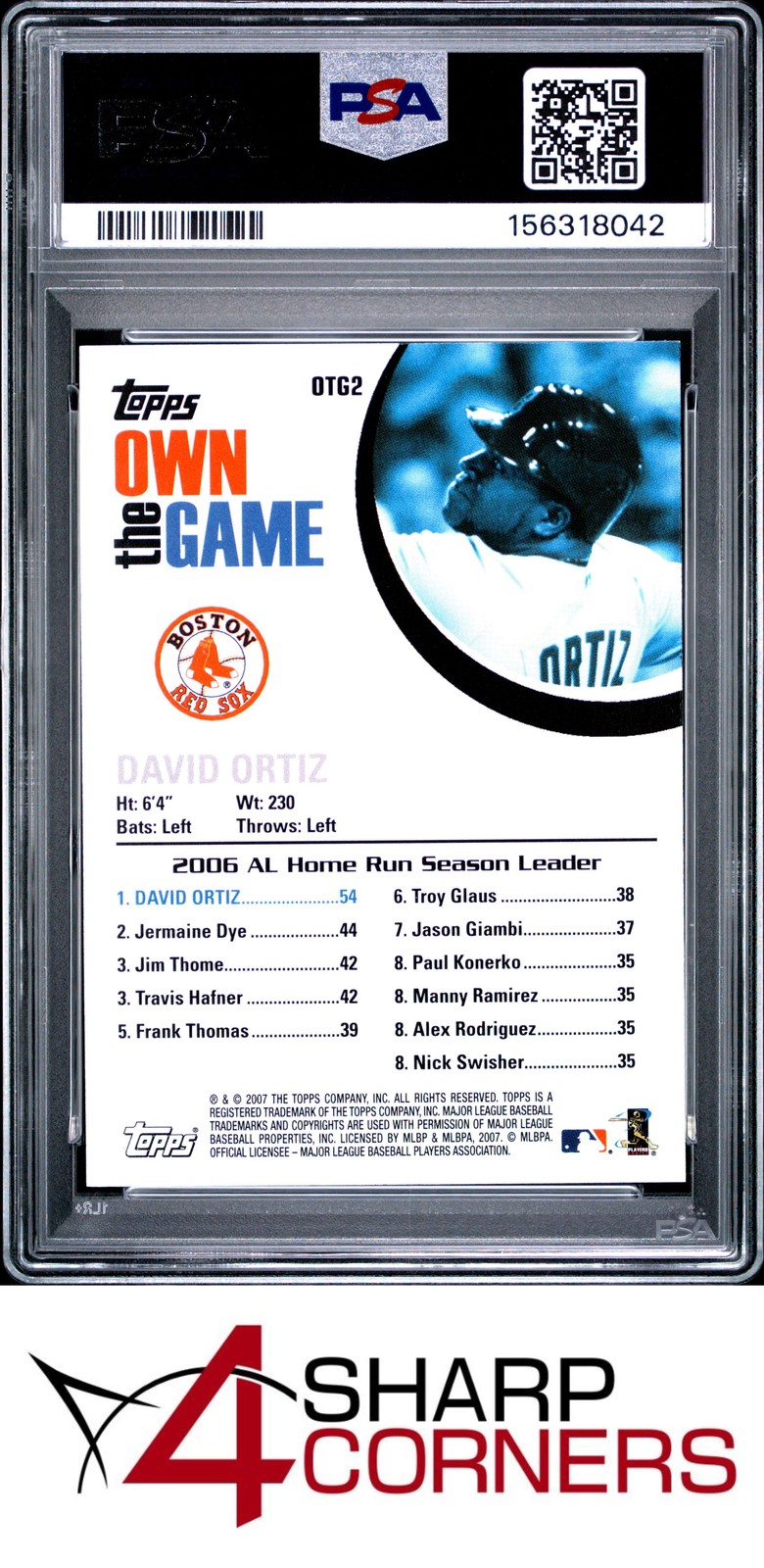 2007 TOPPS OWN THE GAME #OTG2 DAVID ORTIZ RED SOX HOF PSA 10 view 2