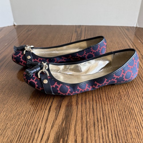 TOMMY HILFIGER Chain Buckle Tassel Ballet Flats Loafers Red Blue Sz 9 - Picture 4 of 12