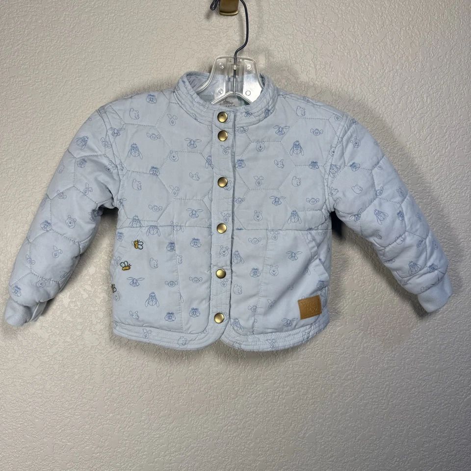 Winnie The Pooh Quilted Jacket Coat Toddler Graphic Image Snap Soft Blue 4T - Image 2 of 4