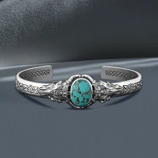 Vintage Turquoise Mens Bracelet 925 Sterling Silver Bracelet Birthday Gift Him