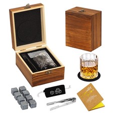 Whiskey Stones and Whiskey Glass Gift Set, 8 Natural Whisky Stones 1 Crystal ...