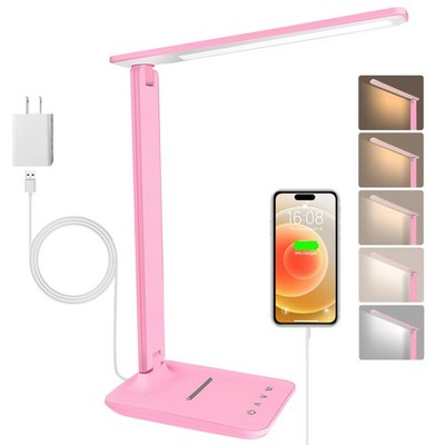 LED Desk Lamp Dimmable Table Lamp Reading Lamp with USB Charging Port, 5 Ligh...