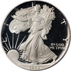 1986-S Silver American Eagle $1 PCGS PR70 DCAM Mercanti Autographed Label