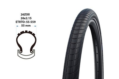 26 Zoll Fahrrad Reifen Schwalbe Big Apple Balloon 26x2.15 Reflex 55-559 HS430
