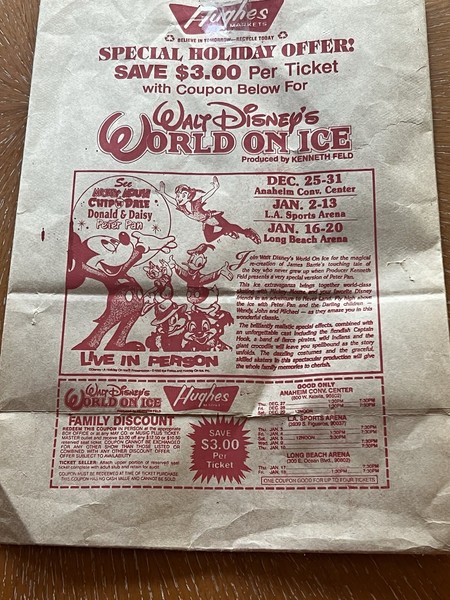 Bolsa de supermercado Walt Disney On Ice Hughes Market 1990