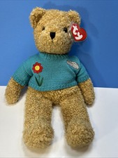 TY Plush CURLY the Tan Bear Blue Sweater w/ Red Flowers & Cloud 16" 1990 RARE