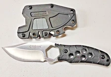CAMILLUS TITANIUM COMBO FIXED BLADE KNIFE W/ SHEATH & SHARPNER ,BELT CLIP (OB3)