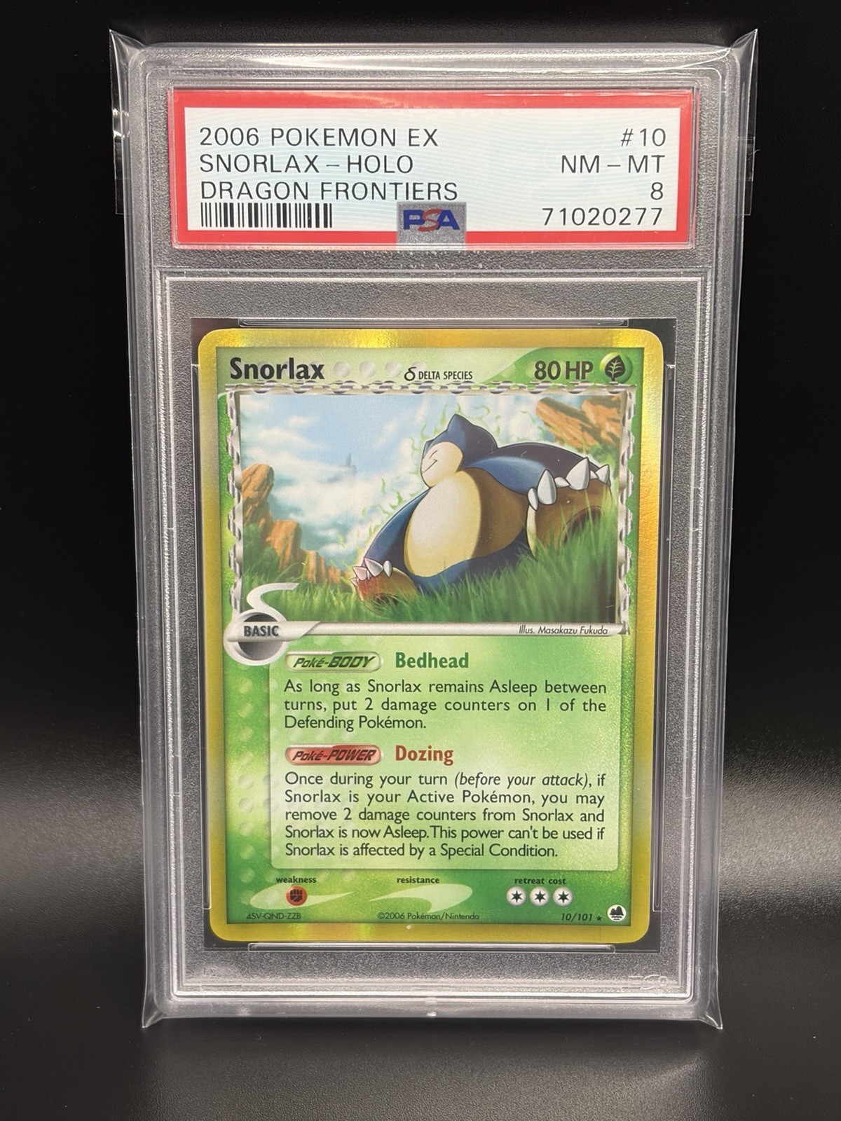 2006 SNORLAX Pokemon Card #10 EX Dragon Frontiers Holo PSA 8