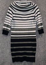 Pink Rose Petite Sweater Dress Warm Colors Size PL Striped 3/4 Sleeves Preowned