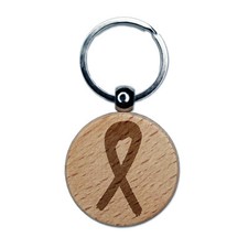 Awareness Ribbon Sketch Engraved Wood Round Keychain Tag Charm