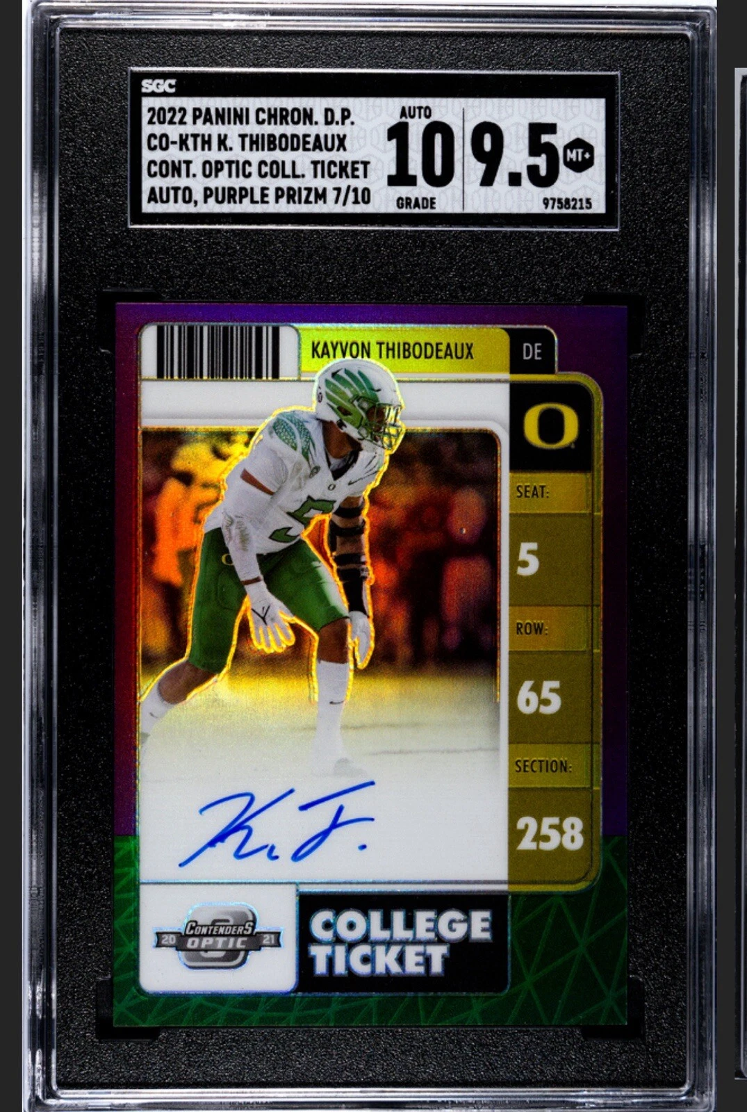Kayvon Thibodeaux Panini Chronicles Draft Picks Contenders Optic College Ticket Autographs #KTH Purple