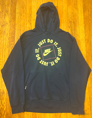 Nike Just Do It Fleece Pullover Hoodie Men's XXL Navy Blue Green