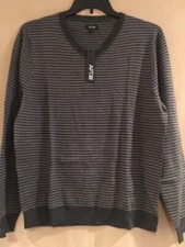 Mens V-Neck Sweater - Iron Gray Stripe - XL
