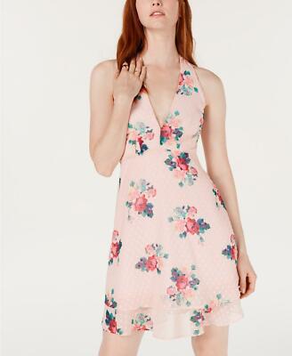 19 Cooper Womens Pink Textured Dots Layered Hem Floral Print A-Line Dress XL