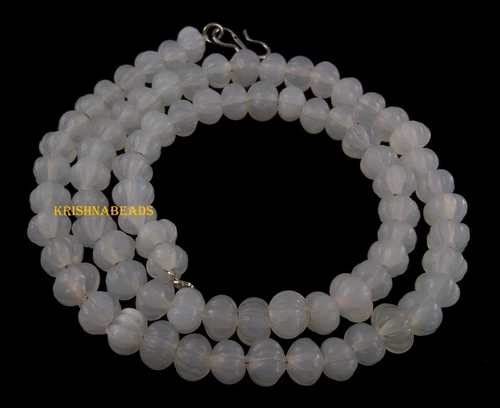 WHITE OPALITE WATERMELON CARVED 6-7MM HYDRO SMOOTH GEMSTONE BEADS 18" NECKLACE