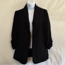 A-26 Alfani Black 3/4 Sleeve Open Lined Blazer Suit Jacket Size XS