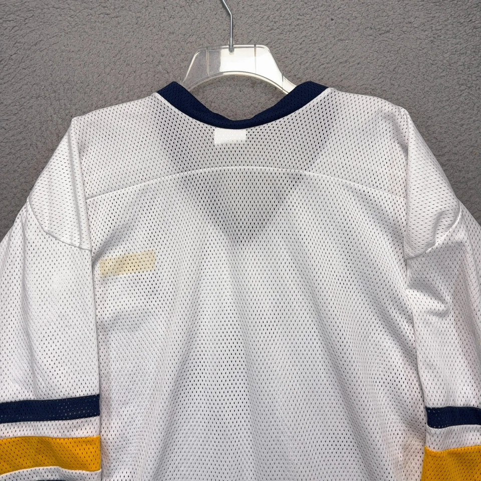 Jersey de hockey de costura atlética para hombre pequeño mediano blanco amarillo malla pulóver DEFECTUOSO Foto 2 de 4