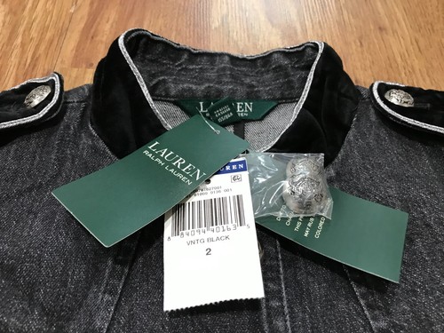 WOMENS 2 - NEW Lauren Ralph Lauren Military Stretch Denim Jacket Vintage Black - Picture 4 of 8